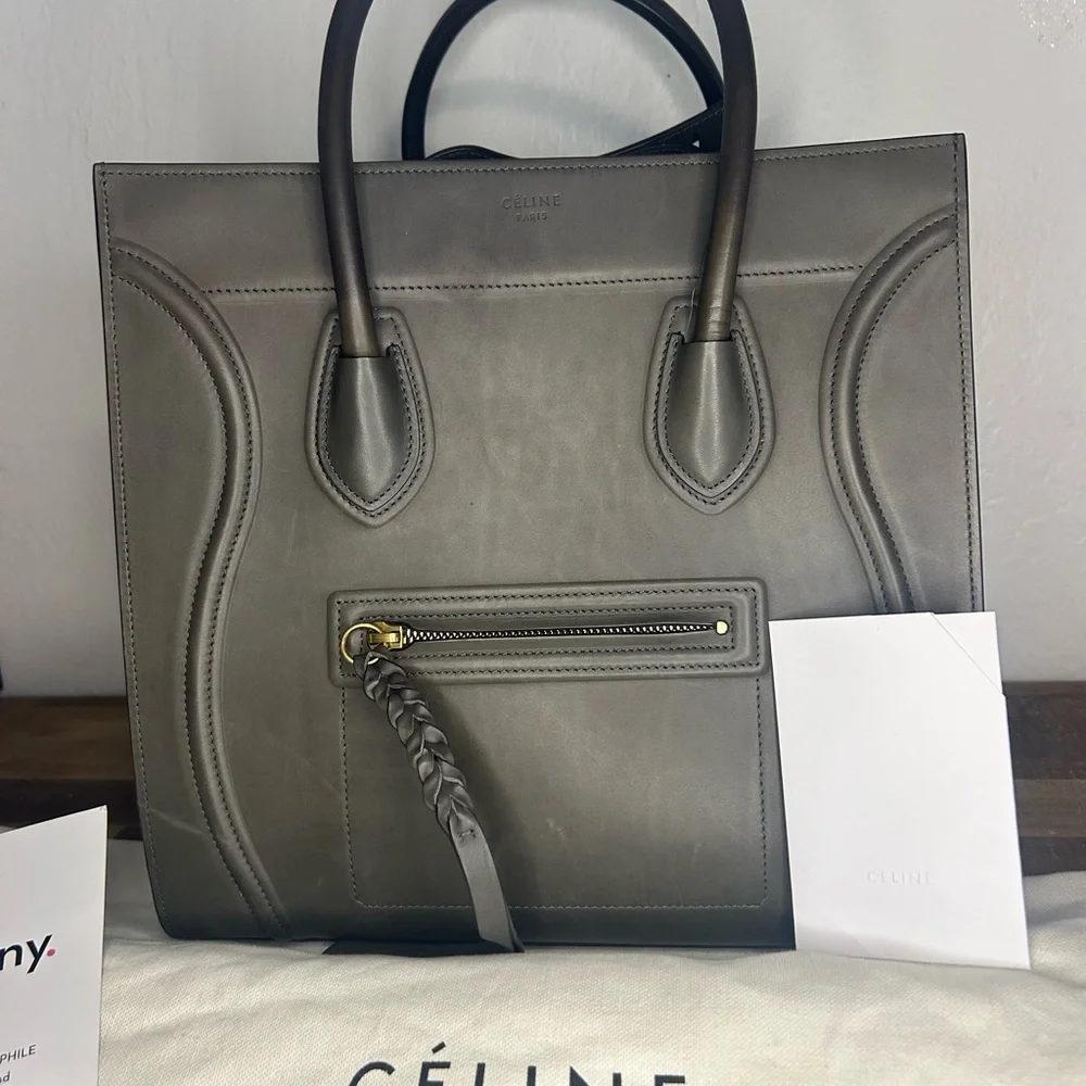 Celine Dark Gray Leather Tote - Picture 2 of 11